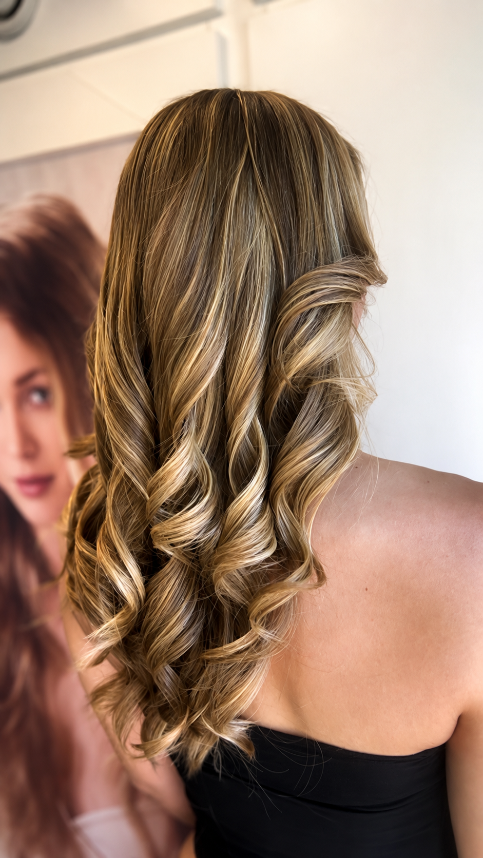 Lang blond haar met zachte krullen en subtiele highlights